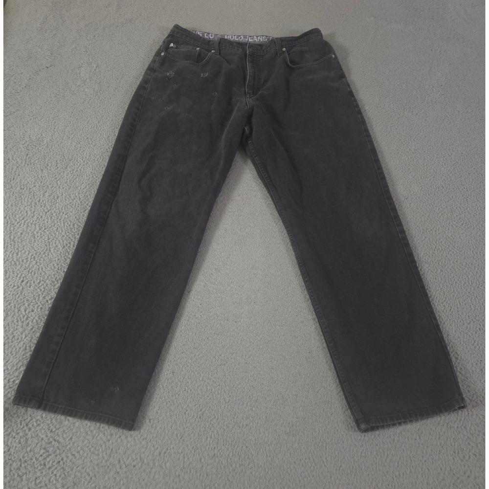 VINTAGE Polo Jeans Co Jeans Mens 38x32 Black Classic Straight Cotton Denim 90s